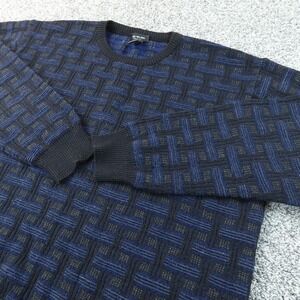 Milano Sweater Mens 2XL Blue Geometric Texture Knit Crewneck Pullover Wool Italy